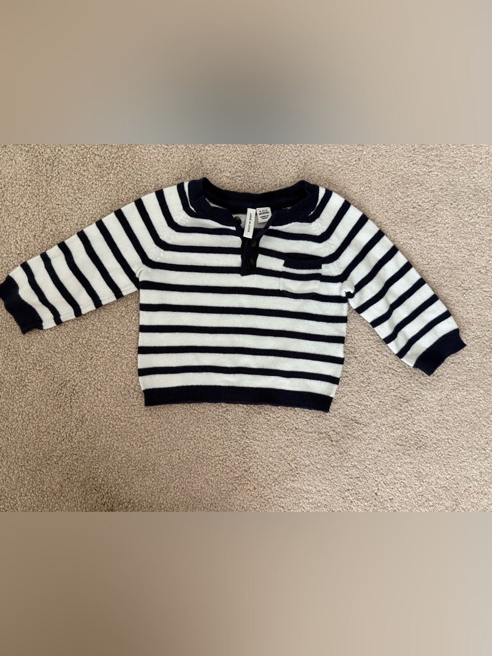 Janie and Jack Striped Navy and White Knit Pullover - size 6-12 months